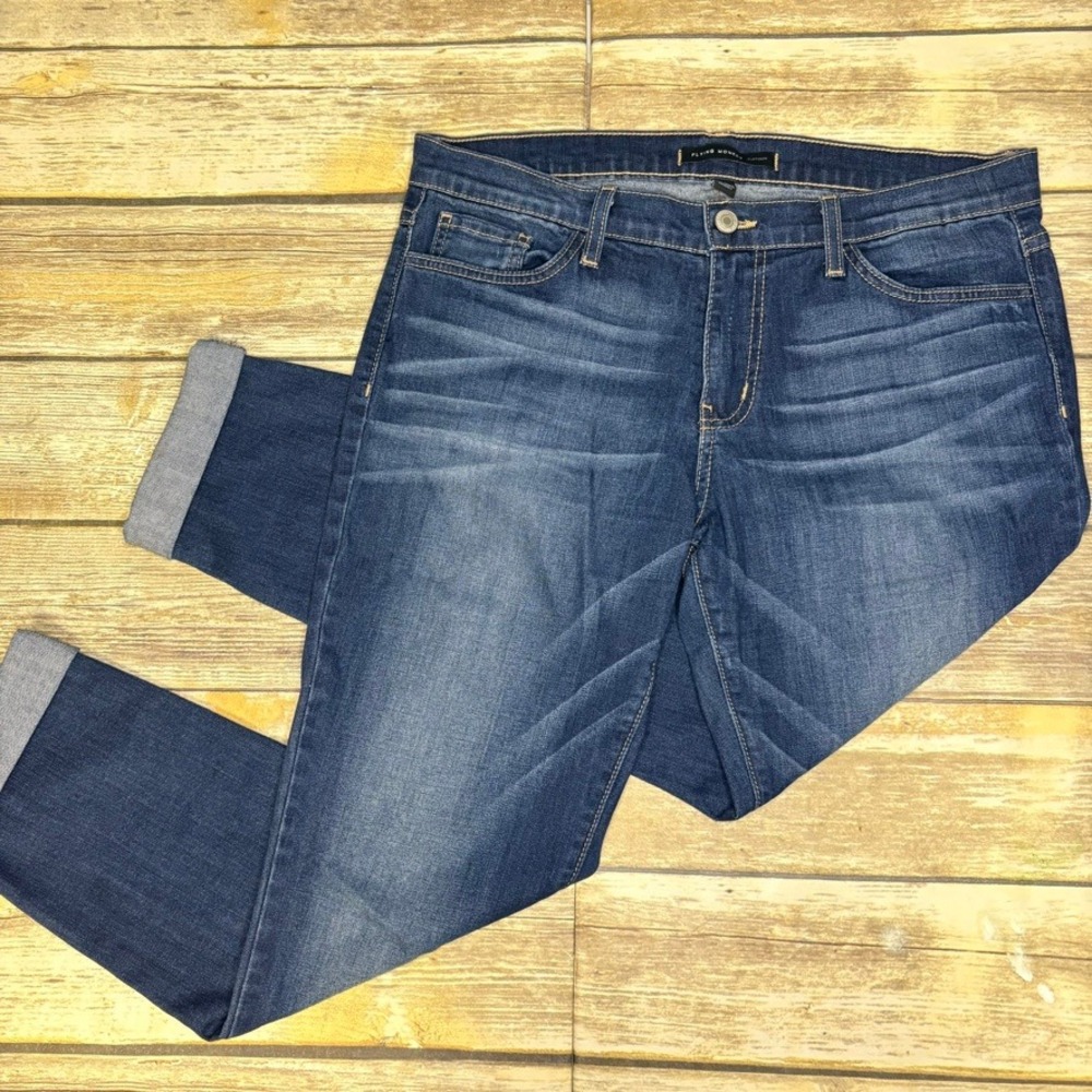 Flying Monkey Dark Wash Y2K Distressed Straight Skinny Cuffed Leg USA Womens 28